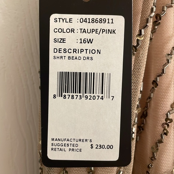 NWT Adrianna Papell Size 16W Taupe & Pink sequin beaded flapper Cocktail Dress - Picture 3 of 13